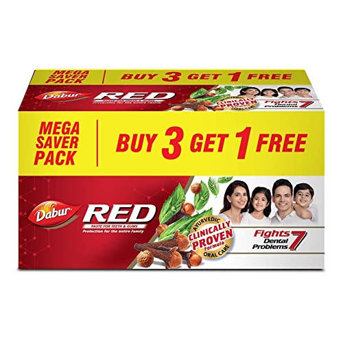 Dabur Red Toothpaste -800g (200gX4) | World's No.1 Ayurvedic Paste | Fluoride Free | Helps In Bad Breath Treatment, Cavity Protection, Plaque Removal | For Whole Mouth Health | Power Of 13 Potent Ayurvedic Herbs