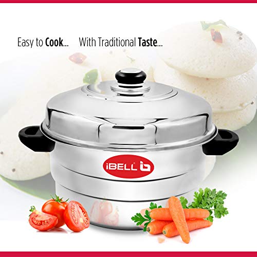 iBELL IP21P3SM High Food Grade Idly Pot Stainless Steel, Idli Pot with Steamer & Mini Idli Plate, 3 Idli Plates / 21 Idlies (Silver)