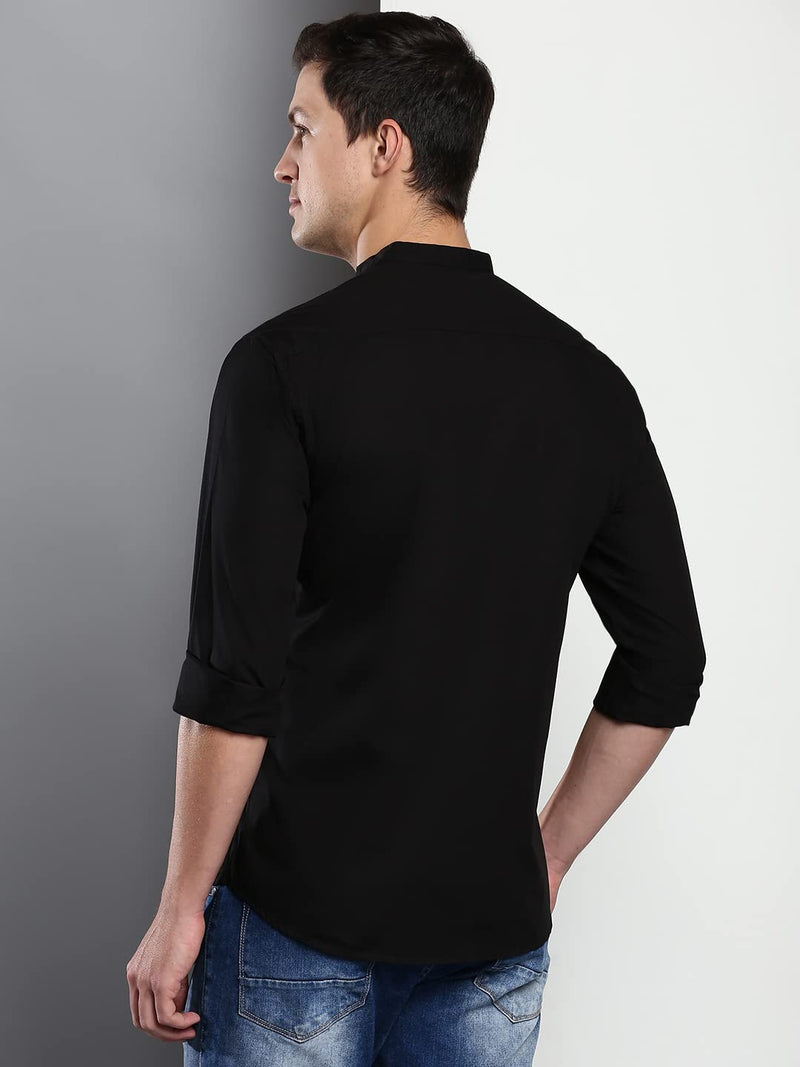 Dennis Lingo Men's Solid Casual Full Sleeves Black Cotton Shirt