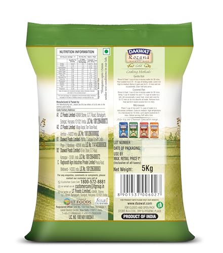 Daawat Rozana Gold, Naturally Aged, Rich Aroma,Perfect Fit for Everyday Consumption Basmati Rice, 5 Kg