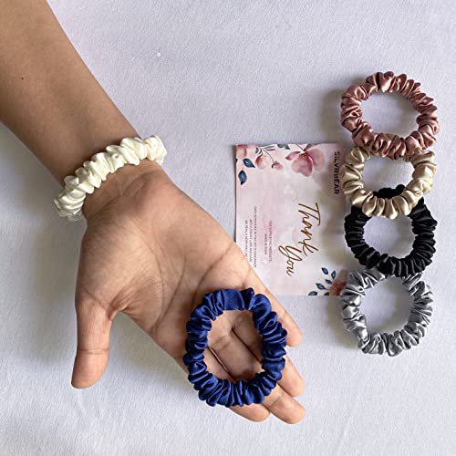 Silvr Bear Luxury Satin Skinny Scrunchies for Women / Girls, Anti Hair-Breakage, Hair Ties, Slim Scrunchies Set for Girls, 𝐒𝐚𝐦𝐞 𝟲 𝐂𝐨𝐥𝐨𝐫𝐬 𝐀𝐬 𝐏𝐢𝐜, Best gift for Sister, Friend, Mom | Classic Skinny