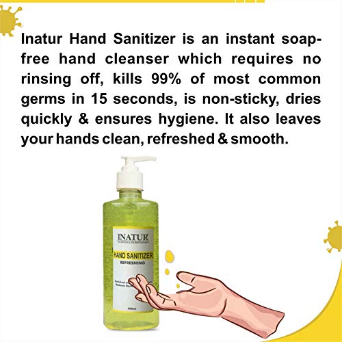 inatur Refreshing Hand Sanitizer Gel 500ml, Gentle on Skin, enriched with Lemon Extract & Aloe Vera