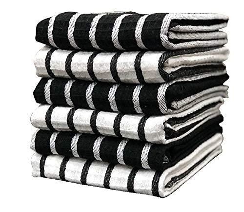 Pixel Home Superior Cotton Multi-Purpose Kitchen/Cleaning Towel/Waffle Dish Cloth (Black and White)(Pack of 6)