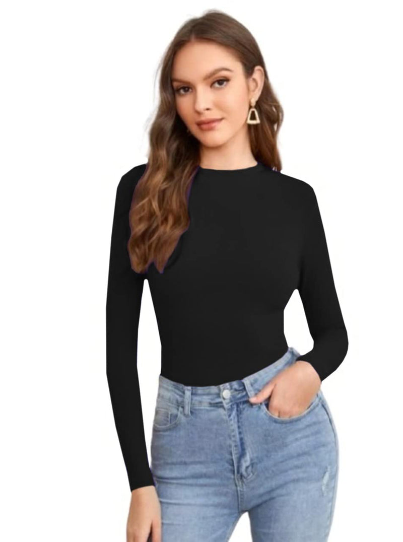 Dream Beauty Fashion Women's Full Sleeve Top Round Neck Casual Tshirt (Top2-Empire Black-L)