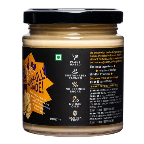 BOOMBAY Garlic Vegan Mayo 190g | Nothing Artificial | No Bad Oils | No Refined Sugars | Plant Based | Use as a Salad Dressing, Spread on Bread or Toast, Dip for Falafel