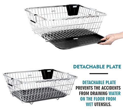 Plantex Stainless Steel Dish Drainer Basket for Kitchen Utensils/Dish Drying Rack with Drainer/Bartan Basket/Plate Stand (Size-54 x 40 x 24 cm/Chrome Finish)