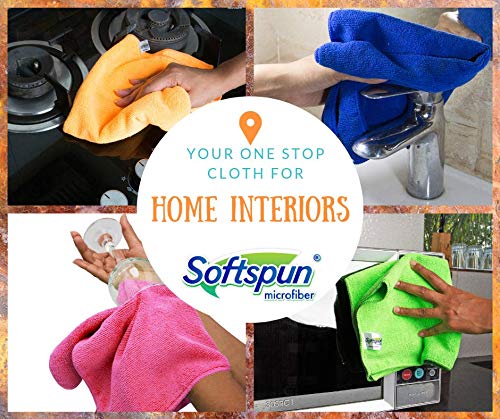 SOFTSPUN Microfiber Cloth - 4 pcs - 30 x 40 cms - 340 GSM - Multi Colour - Super Soft Absorbent Cleaning Towels Cleans & Polishes Everything in Your Home.