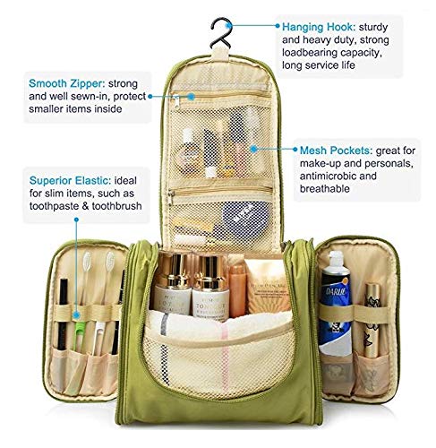 PETRICE Toiletry bag for Women Makeup pouch Waterproof Shower Wash Bag Cosmetic Organizer Case Travel Kit Pack with Hook (Green)