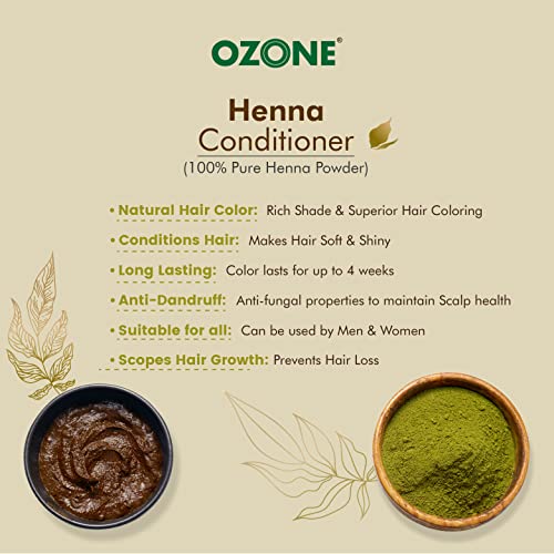 Ozone Henna Hair Conditioner |Men & Women | Ideal For Strong and Damaged Hair ,Shine & Nourish | Enriched with Bhringraj, Amla & Reetha | Paraben, Chemical & Sulphate Free - 100 g (Pack of 3)