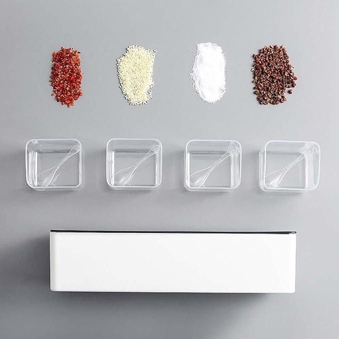 Self adhesive Wall Mounted Spice Storage Box With Cover & Spoon