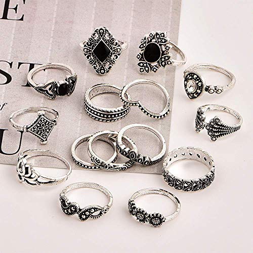 Shining Diva Fashion Base Metal Boho Midi Finger Rings for Women and Girls - Set of 15 (Silver, 11800r)