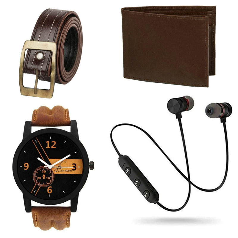 Combo Of Men's Watch , Wallet, Belt And Wireless Bluetooth Earphone With Mic