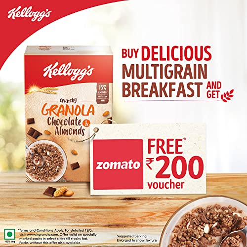 Kellogg's Crunchy Granola Chocolate & Almonds, 450 g | Breakfast Cereal | Multigrain Flakes