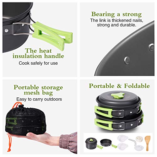 REHTRAD 8 Pcs Camping Cooking Set，Camping Accessories for Outdoor，Camping Utensils with Carry Bag，Camping Bowl Pot Pan Set