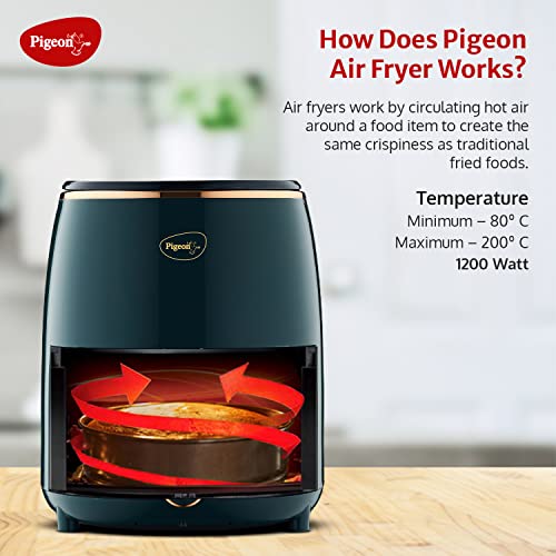 Pigeon Healthifry Digital Air Fryer, 360° High Speed Air Circulation Technology 1200 W with Non-Stick 4.2 L Basket - Green