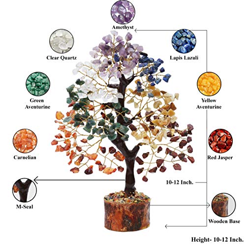 HindCraft Chakra Tree, Crystal Tree for Positive Energy - Crystals & Healing Stones - Feng Shui Seven Chakra Tree of Life Decor - Home Decorations for Living Room, 7 Chakra Tree, 200 Beads, 8-10"