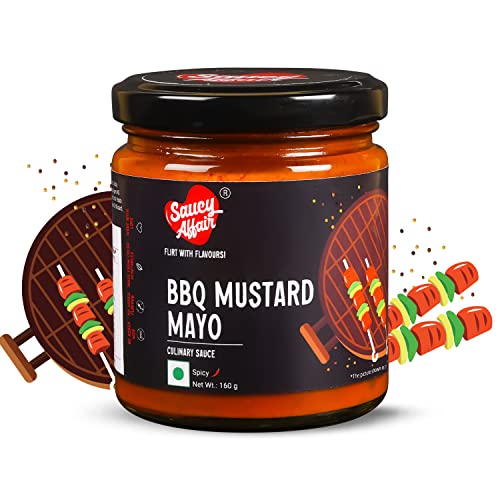 Saucy Affair Barbeque sauce | Tandoori sauce | Bbq sauce | Barbecue sauce | Sauces and spreads | Spicy Smokey Chicken Grill & Paneer BBQ Mustard Mayo - 160g