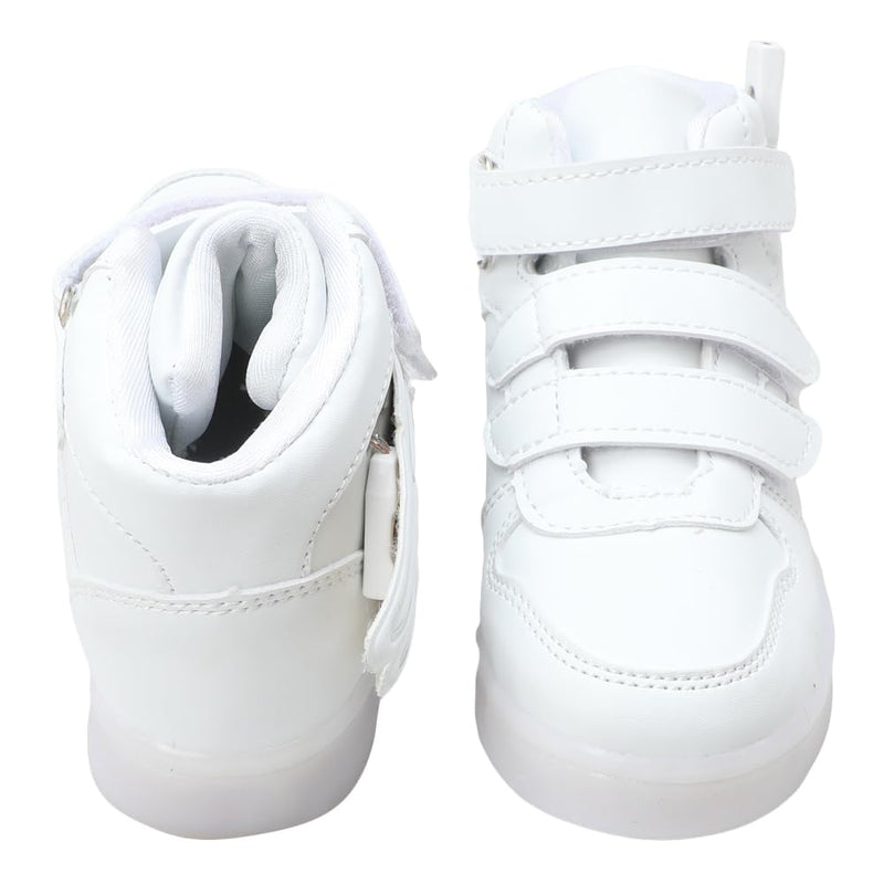 Hopscotch Boys and Girls Microfiber Leather Wings High Top USB Rechargeable LED Sneakers in White Color,UK:8.5 (CP7-2237758)