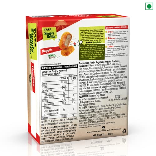 Tata Simply Better Plant-Based Nuggets, Tastes Just Like Chicken - 15 Pieces, 270g