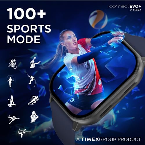 TIMEX iConnect EVO+Made in India Unisex Smartwatch|Largest Display 2.04" AMOLED with 368x448 Pixel Bluetooth Calling|Rotating Functional Crown|AI Voice Assist|Upto 7 Days Battery-TWIXW400T