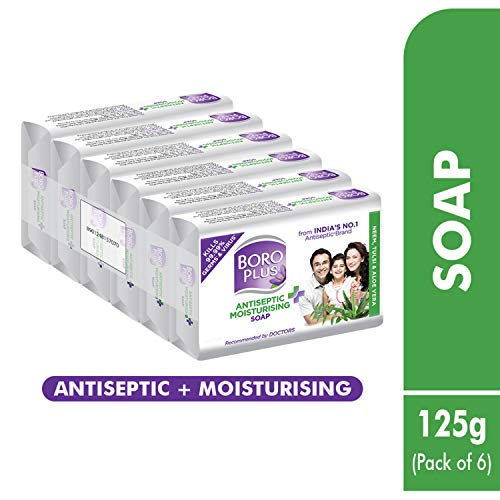 Boroplus Antiseptic And Moisturising Bathing Soap With Aloe Vera, Neem And Tulsi | 99.9% Germ And Virus Protection | For Smooth, Soft & Nourished Skin, 125G (Pack Of 6)