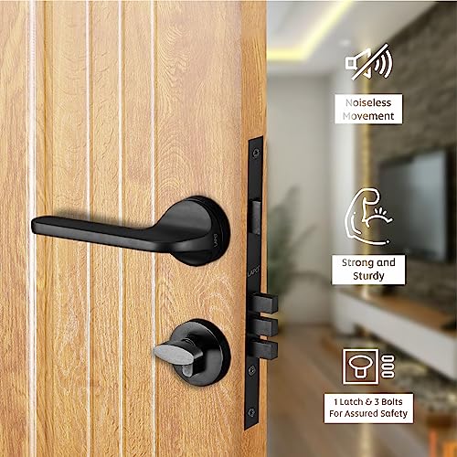 LAPO Luxury Door Locks for Main Door, Door Lock for Bedroom, Mortise Door Lock Set, Door Lock Handle Set with 3 Brass Key for Home, Office, Hotel (Black Finish) Ro-127
