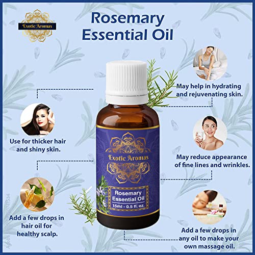 Exotic Aromas Rosemary Oil for Hair Growth,Essential Oil for Skin, Aromatherapy 100% Pure & Natural (15 Ml+15 Ml) Pack of 2