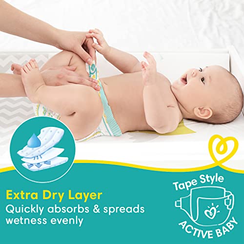 Pampers Active Baby Tape Style Baby Diapers, New Born/Extra Small (NB/XS) Size, 72 Count, Adjustable Fit with 5 star skin protection, Up to 5kg Diapers