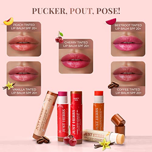 Just Herbs Tinted Lip Balm for Men and Women with SPF 20+ for Dark Lips to Lighten 4 g (Cherry)