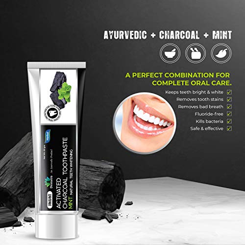 Jagat Devsutra Dr. Trusted Ayurvedic HERBAL Activated Charcoal Toothpaste for Teeth Whitening - 100% Natural Formula with Mint Flavour, No Fluoride & Artificial Colours - Pack of 4 (100g x 4)