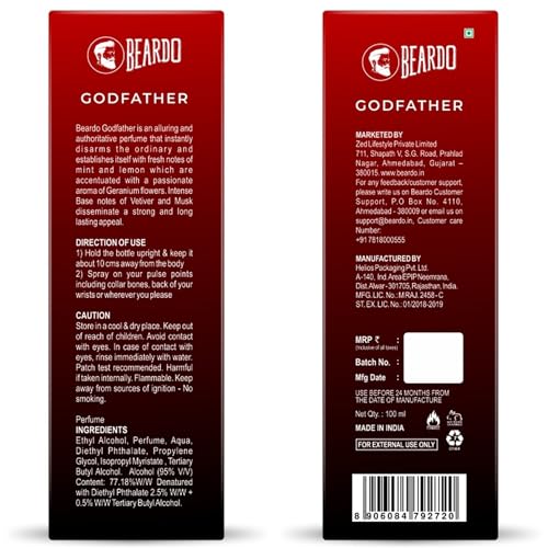 Beardo Godfather Perfume for Men, 100ml | Aromatic, Spicy Perfume for Men Long Lasting | Date night fragrance, Body Spray for Men, Ideal gift for men