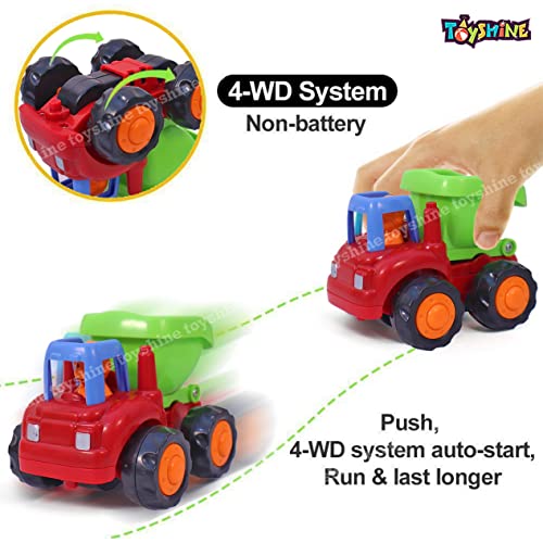 Toyshine Unbreakable Automobile Car Pack of 4 Friction Powered Cars Construction Push and Go Car Tractor, Bulldozer, Cement Mixer Truck, Dumper for 1 2 3 Year Old Boy Girl Toddler Baby Kid Gift - B