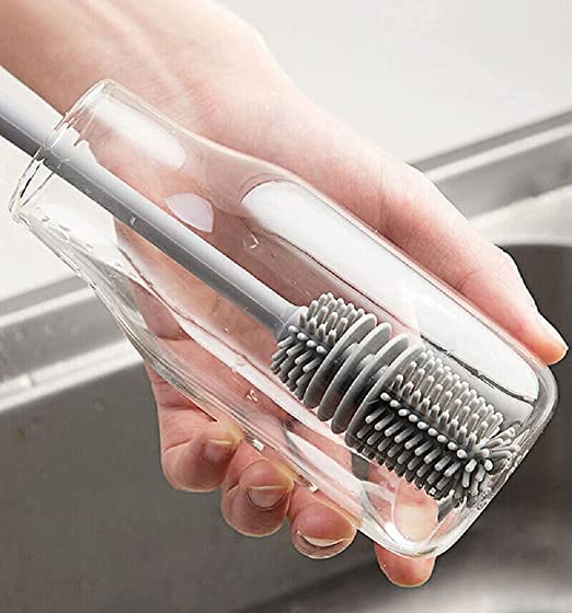 Raxon Innovation Long Handle Silicone Bottle Cleaner Brush for Washing Water Bottle || Solution Bottle Mug Cleaning Brush || [Color - Grey] [Pack of 1]
