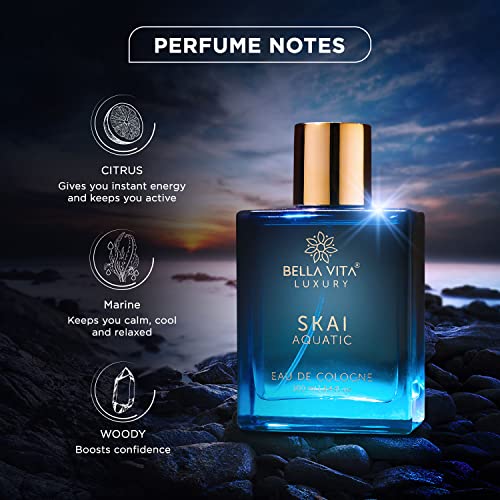 Bella Vita Luxury Skai Aquatic Eau De Cologne Unisex Perfume for Men & Women with Bergamot, Pink Pepper |Long Lasting Aqua EDC Fragrance Scent, 100 Ml