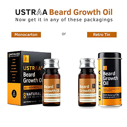 Ustraa Beard Growth Oil - 35ml - More Beard Growth, With Redensyl, 8 Natural Oils including Jojoba Oil, Vitamin E, Nourishment & Strengthening, No Harmful Chemicals