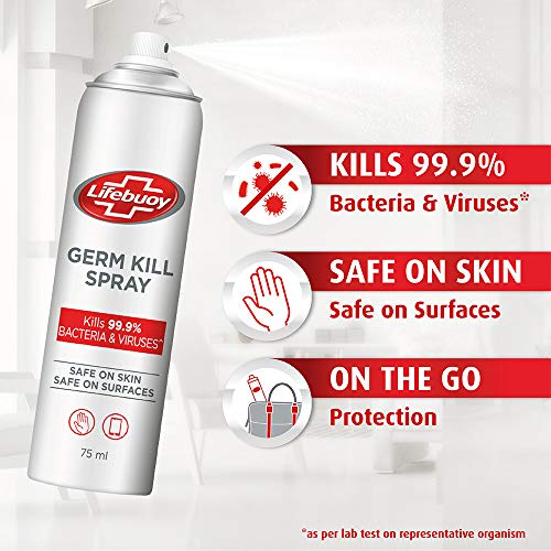 Lifebuoy Antibacterial Germ Kill Sanitizer Spray (No Gas) – Safe On Skin, Safe On Surfaces, 75ml