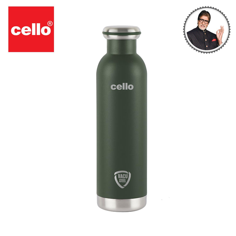 CELLO Duro Tuff Steel Series Mac, Double Walled, Vacusteel Water Flask with Durable DTP Coating, Green, 600 ml