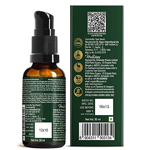 WOW Skin Science Green Tea Face Serum | Aloe Vera Extract with Pro Vitamin B5 & Vitamin E | Anti Aging, Skin Repair | Blemishes, Fine Lines, Smooth Skin | No Parabens | 30 ml
