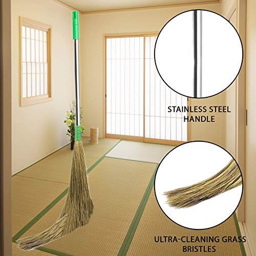 Zureni BR-08 Torus Broom Phool Jhadu with Natural Shillong Long Grass 21 inch Handle Stick, Cleaning, Dust Removal & Easy Floor Sweeping