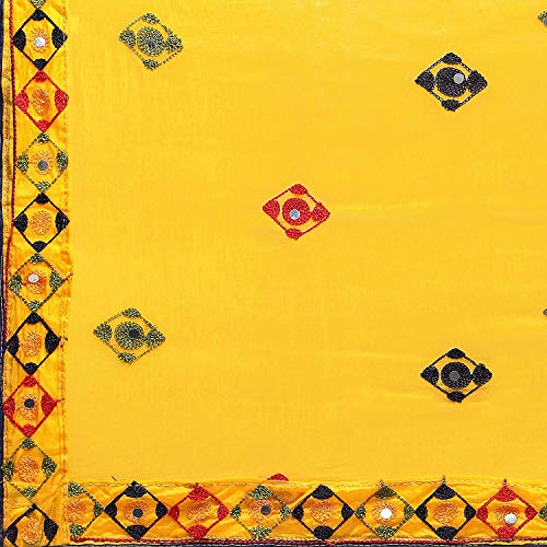 EthnicJunction Women's Chanderi Cotton Embroidered and Mirror Work Unstitched Salwar Suit Material (EJ1180-88018)