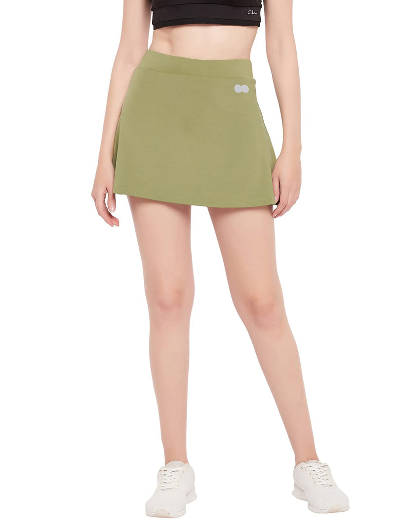 Clovia Women's High-Rise Active Skirt with Attached Shorts (AB0118P11_Green_L)