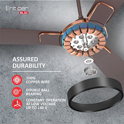 Havells Enticer Decorative BLDC 1200mm Energy Saving with Remote Control 5 Star Ceiling Fan (Brown LT Copper, Pack of 1)