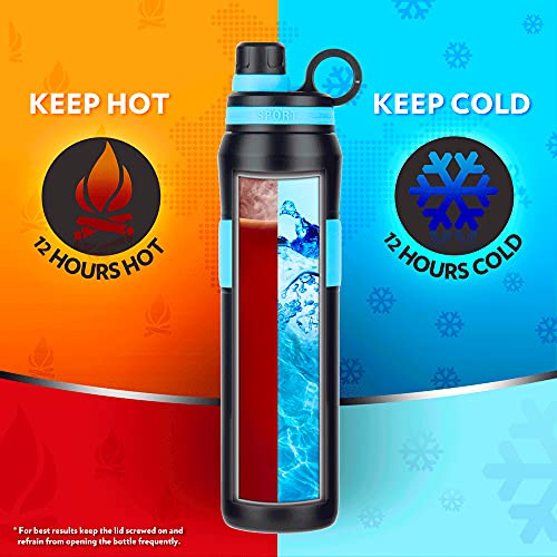 Borosil Hydra Thirst Burst Arctic Water Bottle, Stainless Steel Water Bottles, Vacuum Insulated Flask Bottles, 800 ml, Black & Blue