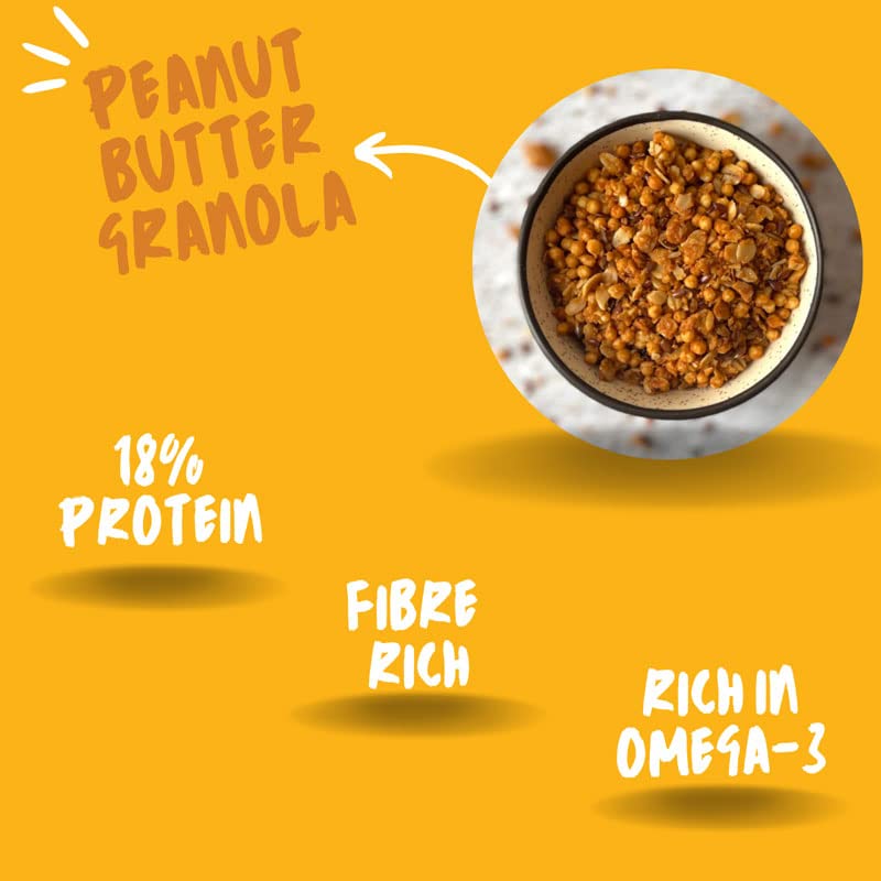 SnacQ Peanut Butter Granola | Delicious High Protein Breakfast Cereal | No Added Sugar, No Oil, No Preservatives | Tasty & Healthy Breakfast Cereal & Snack Gluten Free Peanut Butter Granola | 350 Grams (Pack of 1)