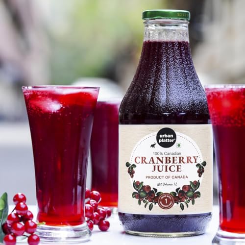 Urban Platter Canadian Cranberry Juice, 1 Litre (Unsweetened, No Added Sugar, 100% Natural Cranberry Juice, Good for UTI Health, Perfect for Cocktails and Mocktails)