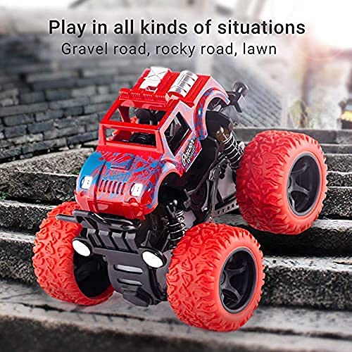 Supreme Deals Mini Monster Truck Friction Powered Cars Toys, 360 Degree Stunt 4wd Cars Push go Truck for Toddlers Kids Gift ( Pack of 2 Car ) ( Multi-Color )