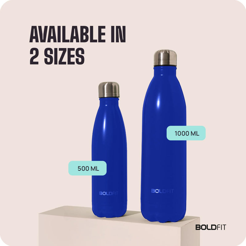 Boldfit Stainless Steel Water Bottle for Men & Women & Kids, Thermos Vacuum Flask Stylish Bottle Made for Keeping Water & Beverages Hot Or Cold Whole Day, Use in Home Office Gym (1000ml, Blue)