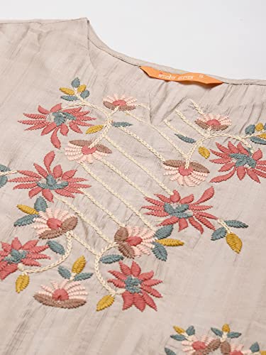 INDO ERA Women's Viscose Rayon Embroidered Straight Kurta Trouser With Dupatta Set (Brown_RRRRR8070_Medium)