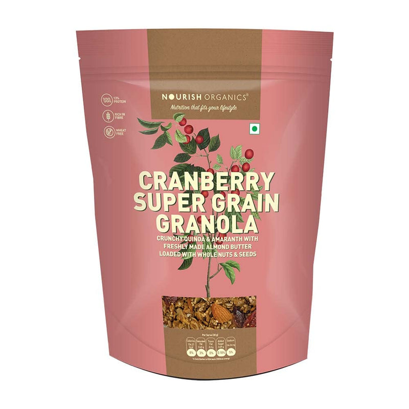 Nourish Organics Cranberry Super Grain Granola, 270g Single Pack | Healthy and Nutritious Breakfast Cereals with Whole Nuts | No Refined Sugar | Clean Label