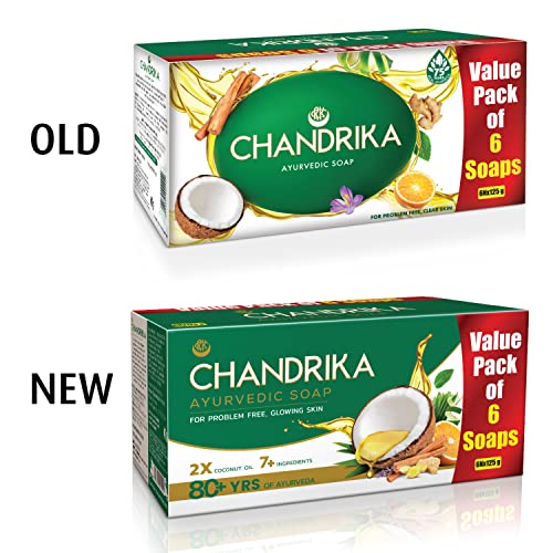 Chandrika Ayurvedic Soap Classic| Handmade Soap for Naturally Radiant Skin| For All Skin Types| 125g (Pack of 6)